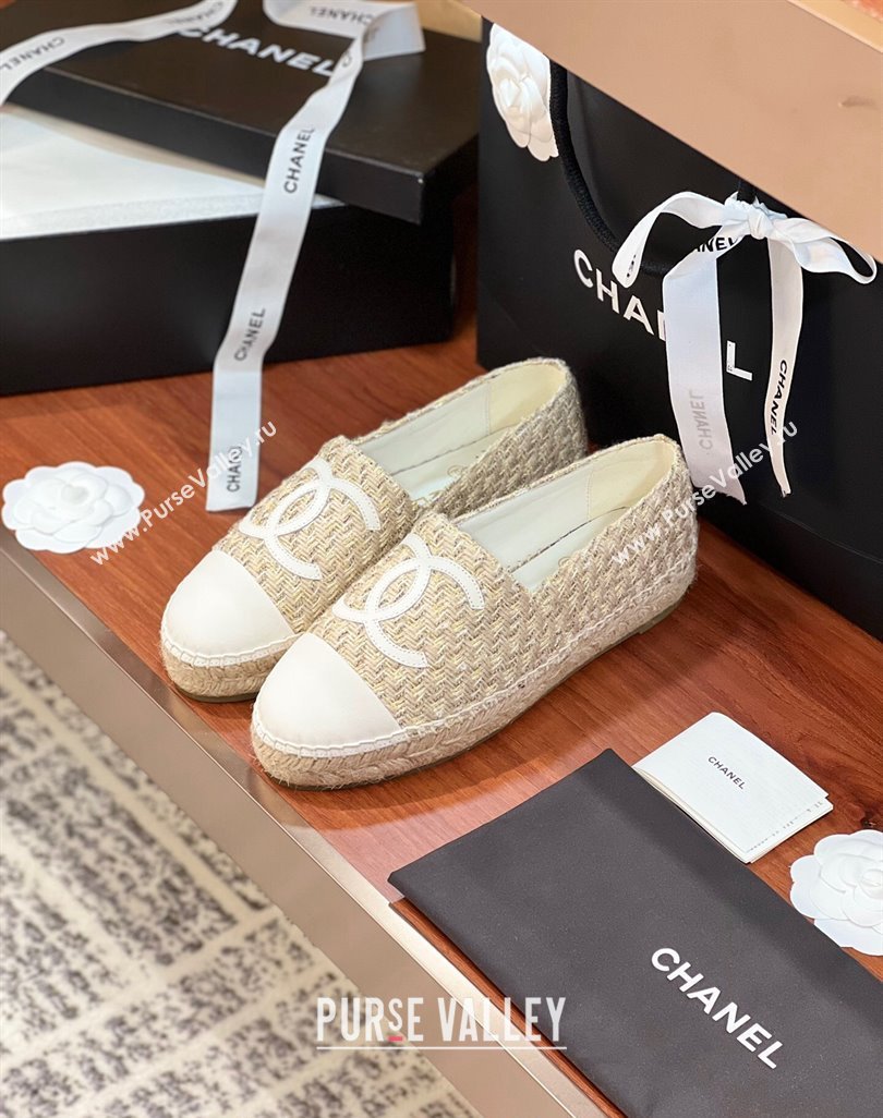 Chanel Tweed Lambskin Espadrilles Flat G29762 Beige/White 2024 (KL-240425025)