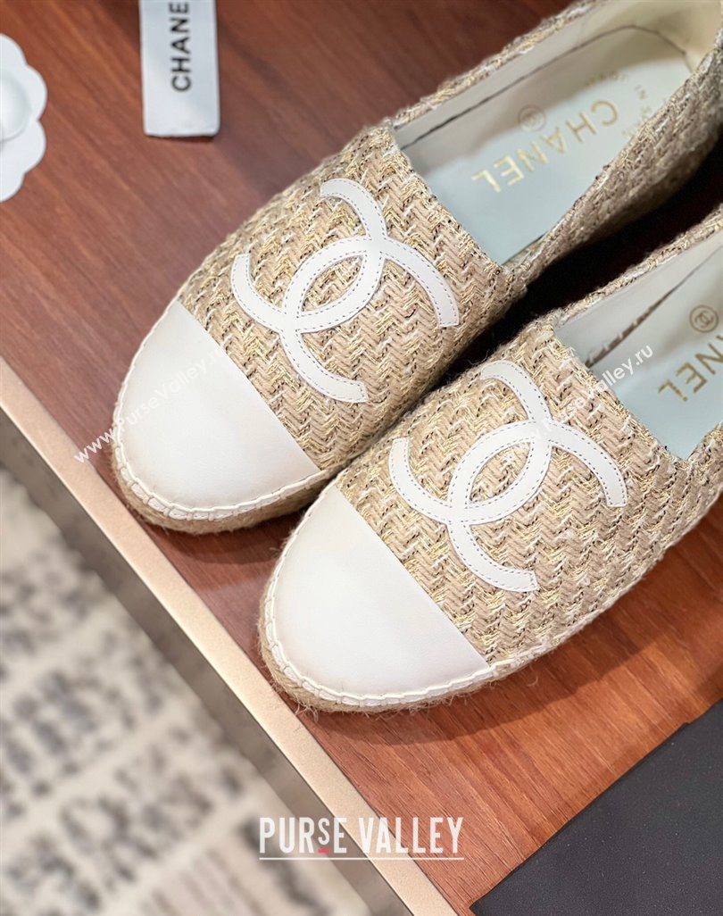 Chanel Tweed Lambskin Espadrilles Flat G29762 Beige/White 2024 (KL-240425025)