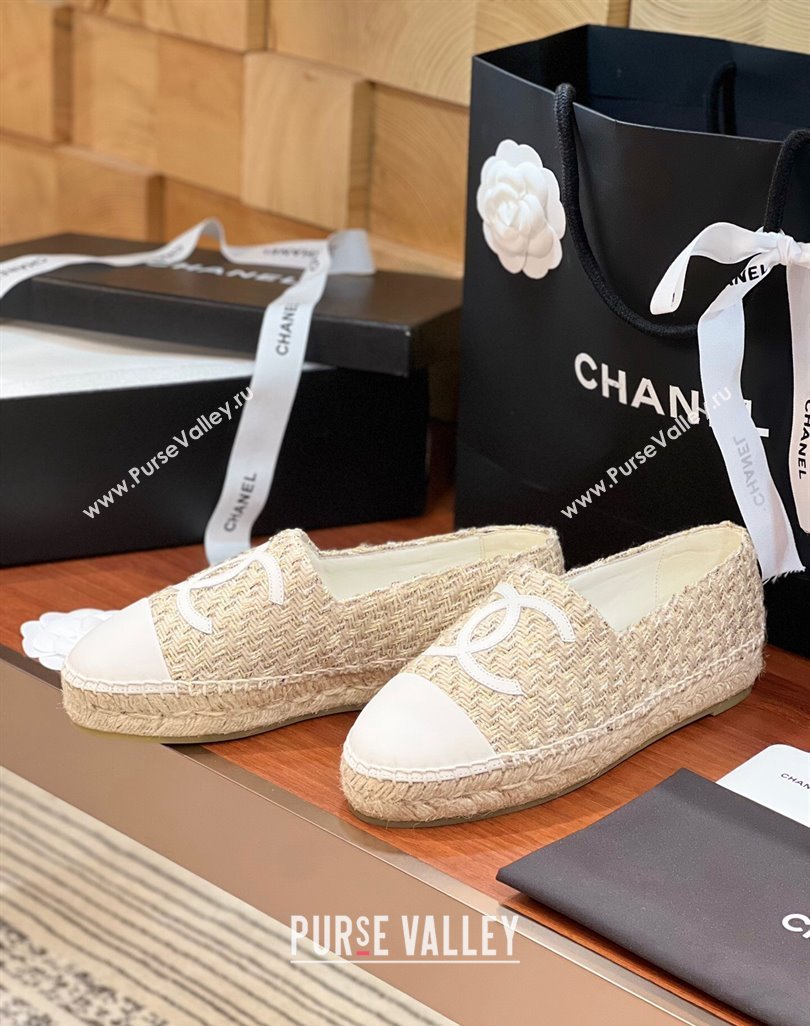 Chanel Tweed Lambskin Espadrilles Flat G29762 Beige/White 2024 (KL-240425025)
