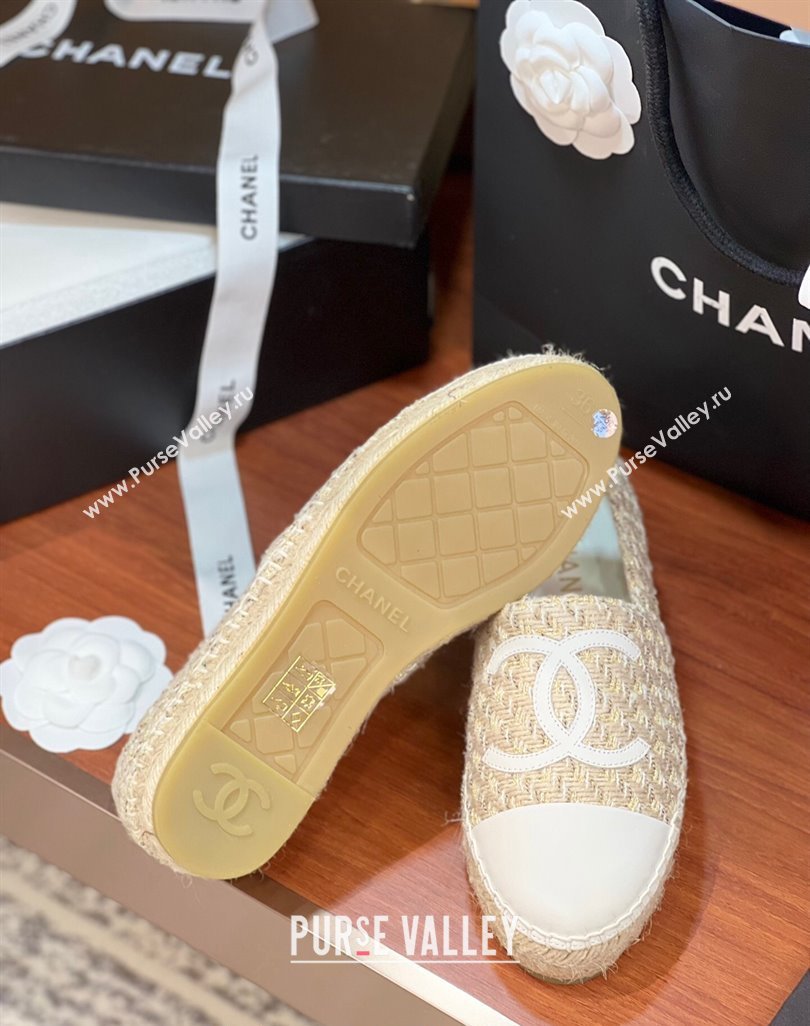 Chanel Tweed Lambskin Espadrilles Flat G29762 Beige/White 2024 (KL-240425025)