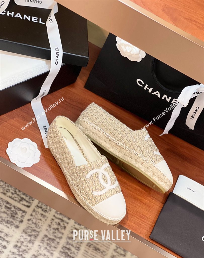 Chanel Tweed Lambskin Espadrilles Flat G29762 Beige/White 2024 (KL-240425025)