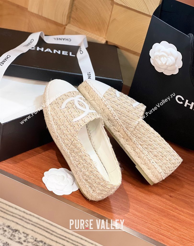 Chanel Tweed Lambskin Espadrilles Flat G29762 Beige/White 2024 (KL-240425025)