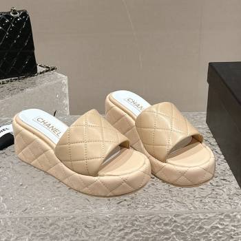 Chanel Quilted Lambskin Wedge Platform Slide Sandals 6.5cm Beige 2024 0424 (MD-240424191)
