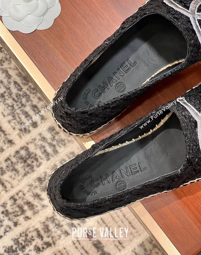 Chanel Tweed Lambskin Espadrilles Flat G29762 Black/Silver 3 2024 (KL-240425026)