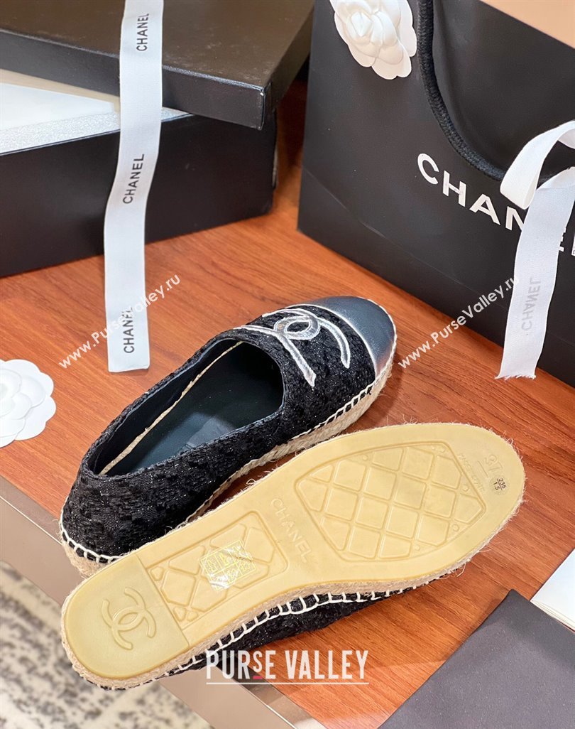 Chanel Tweed Lambskin Espadrilles Flat G29762 Black/Silver 3 2024 (KL-240425026)