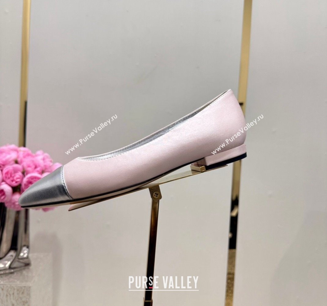 Chanel Satin Metallic Calfskin Ballet Flat Pale Pink/Silver 2024 0425 (KL-240425029)