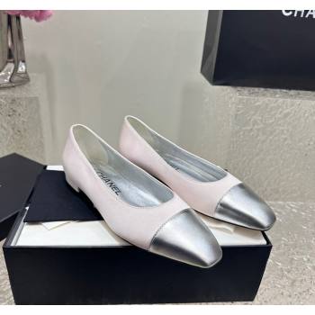 Chanel Satin Metallic Calfskin Ballet Flat Pale Pink/Silver 2024 0425 (KL-240425029)