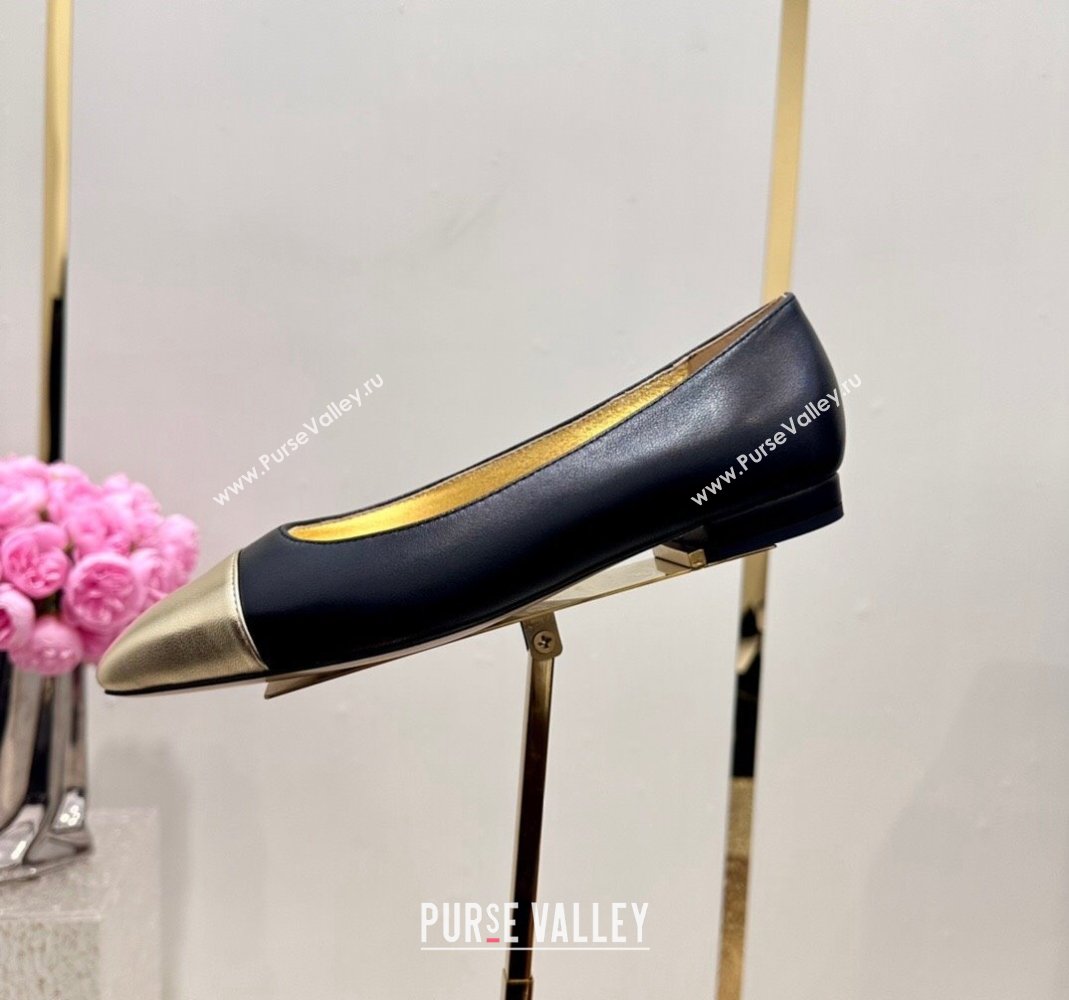 Chanel Lambskin Metallic Calfskin Ballet Flat Black/Gold 2024 0425 (KL-240425032)