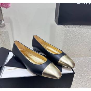 Chanel Lambskin Metallic Calfskin Ballet Flat Black/Gold 2024 0425 (KL-240425032)