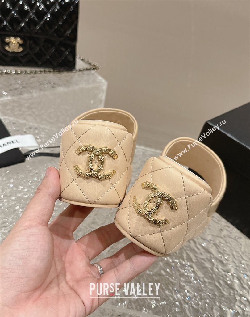 Chanel Quilted Lambskin Wedge Platform Slide Sandals 6.5cm Beige 2024 0424 (MD-240424191)