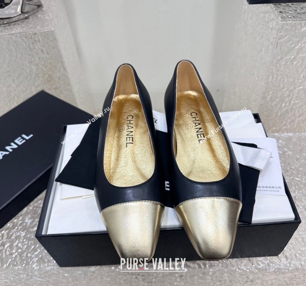 Chanel Lambskin Metallic Calfskin Ballet Flat Black/Gold 2024 0425 (KL-240425032)