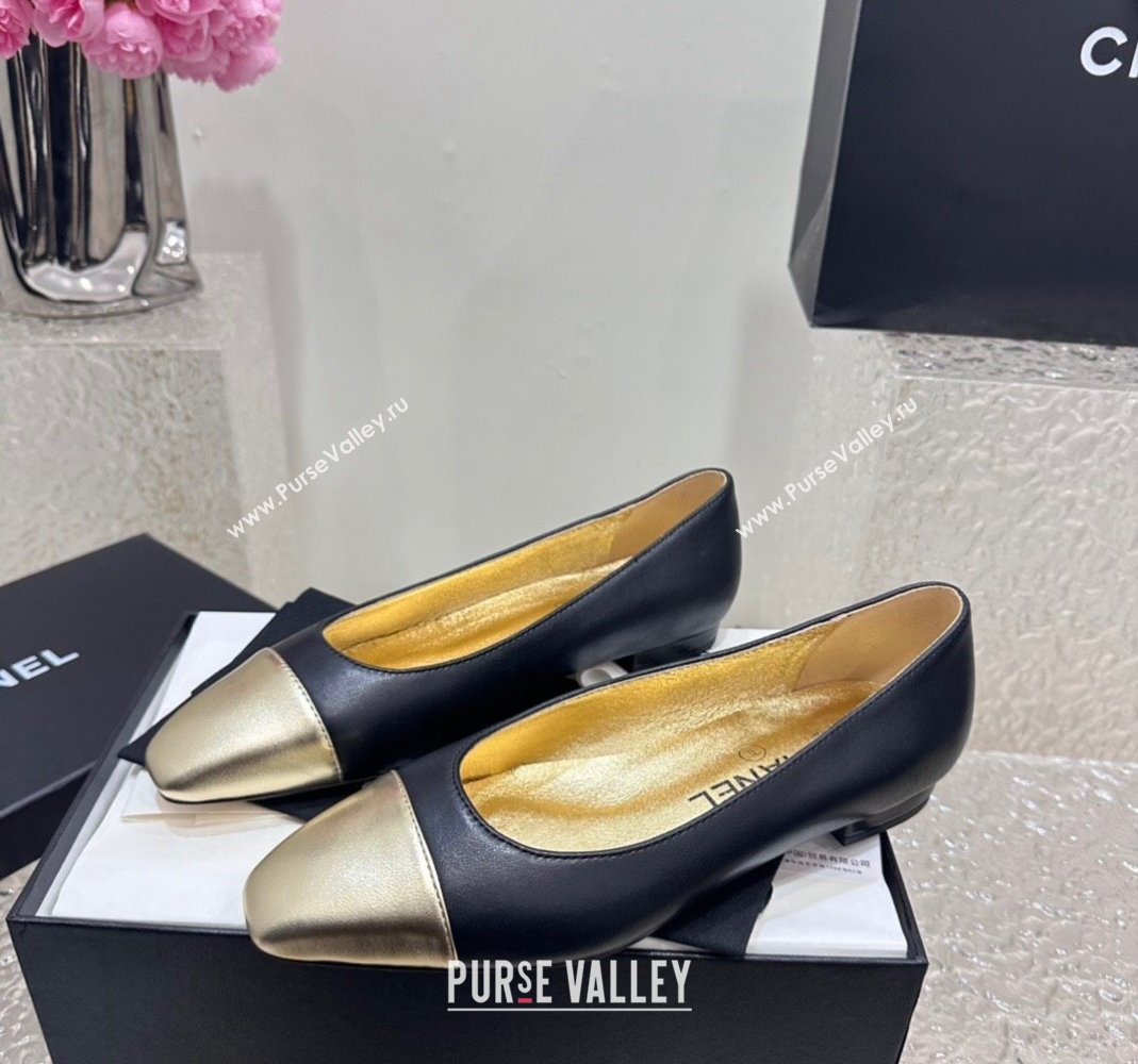 Chanel Lambskin Metallic Calfskin Ballet Flat Black/Gold 2024 0425 (KL-240425032)