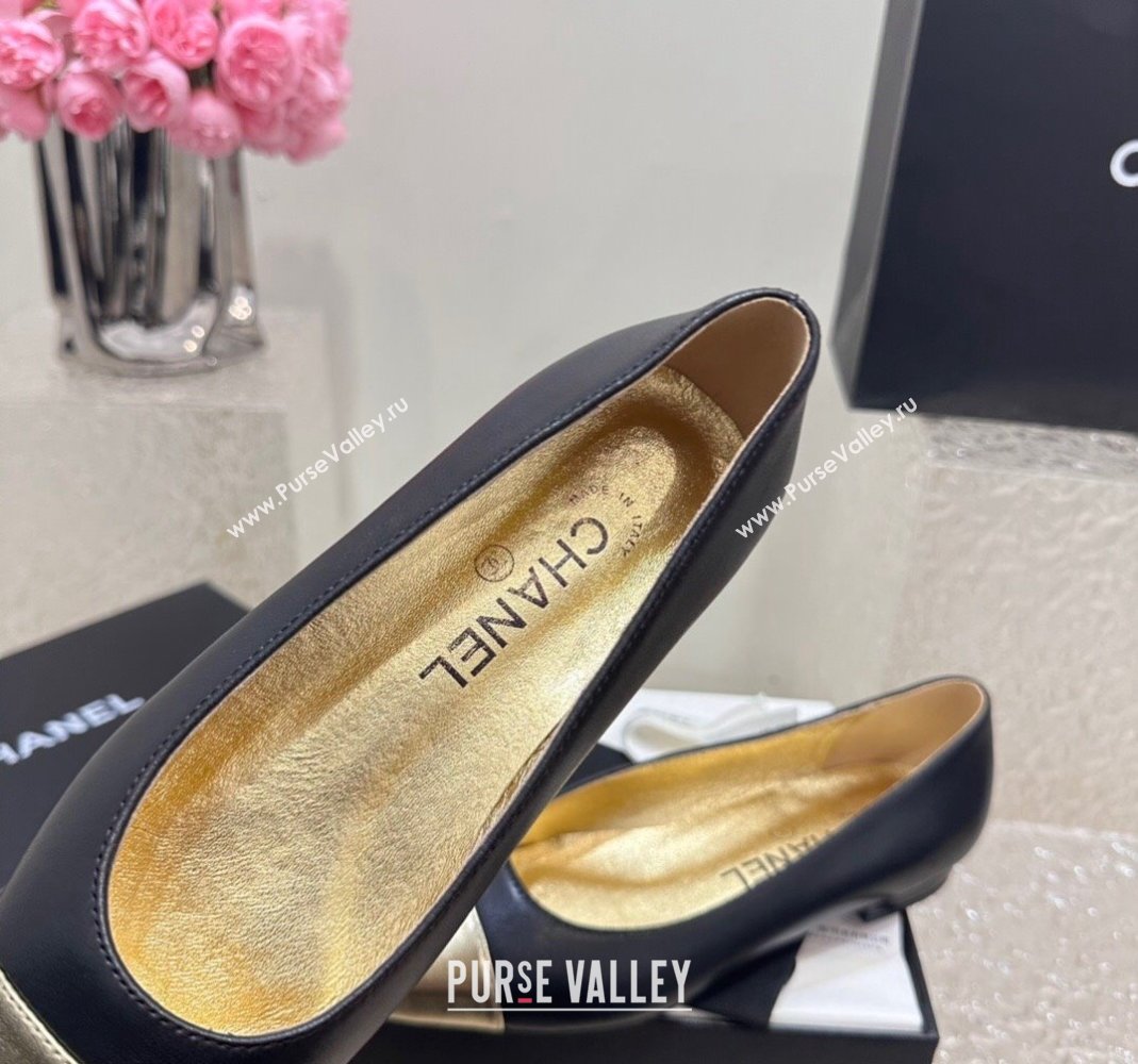 Chanel Lambskin Metallic Calfskin Ballet Flat Black/Gold 2024 0425 (KL-240425032)