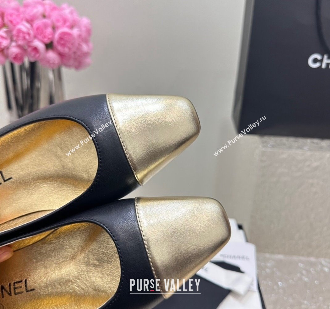 Chanel Lambskin Metallic Calfskin Ballet Flat Black/Gold 2024 0425 (KL-240425032)