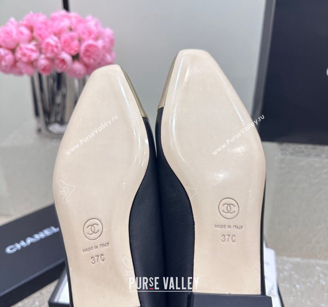 Chanel Lambskin Metallic Calfskin Ballet Flat Black/Gold 2024 0425 (KL-240425032)