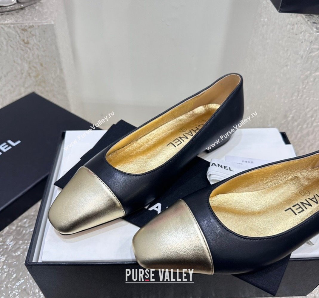 Chanel Lambskin Metallic Calfskin Ballet Flat Black/Gold 2024 0425 (KL-240425032)