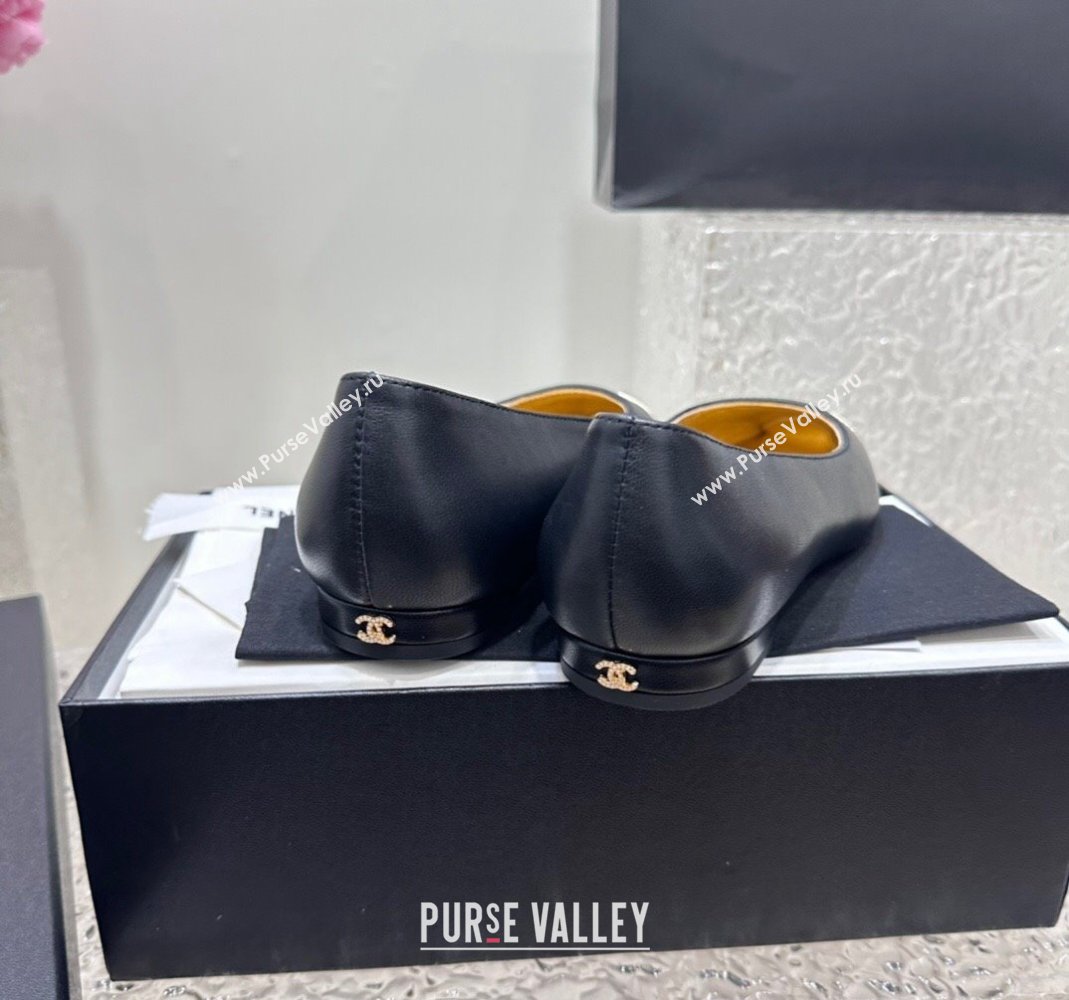 Chanel Lambskin Metallic Calfskin Ballet Flat Black/Gold 2024 0425 (KL-240425032)