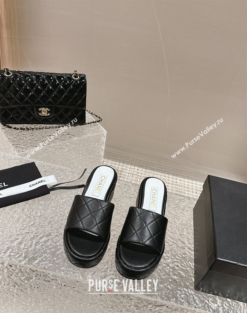 Chanel Quilted Lambskin Wedge Platform Slide Sandals 6.5cm Black 2024 0424 (MD-240424192)