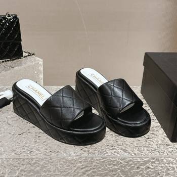 Chanel Quilted Lambskin Wedge Platform Slide Sandals 6.5cm Black 2024 0424 (MD-240424192)