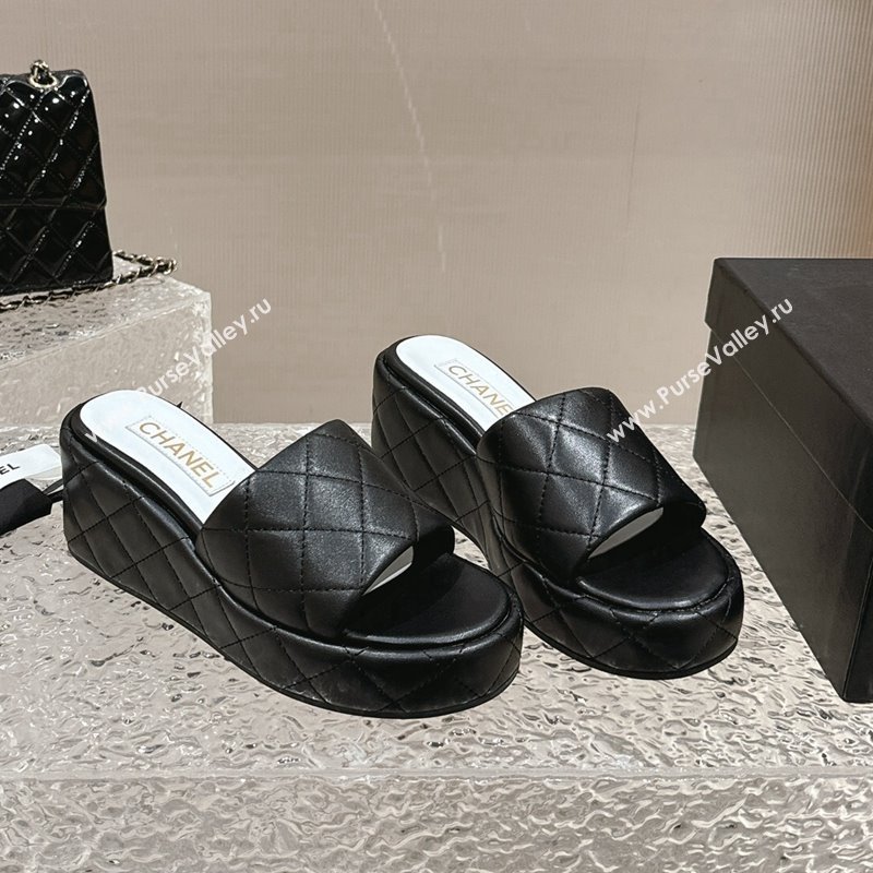 Chanel Quilted Lambskin Wedge Platform Slide Sandals 6.5cm Black 2024 0424 (MD-240424192)