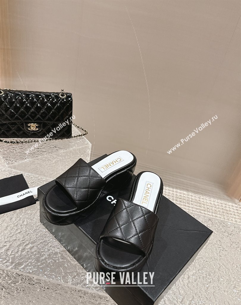 Chanel Quilted Lambskin Wedge Platform Slide Sandals 6.5cm Black 2024 0424 (MD-240424192)