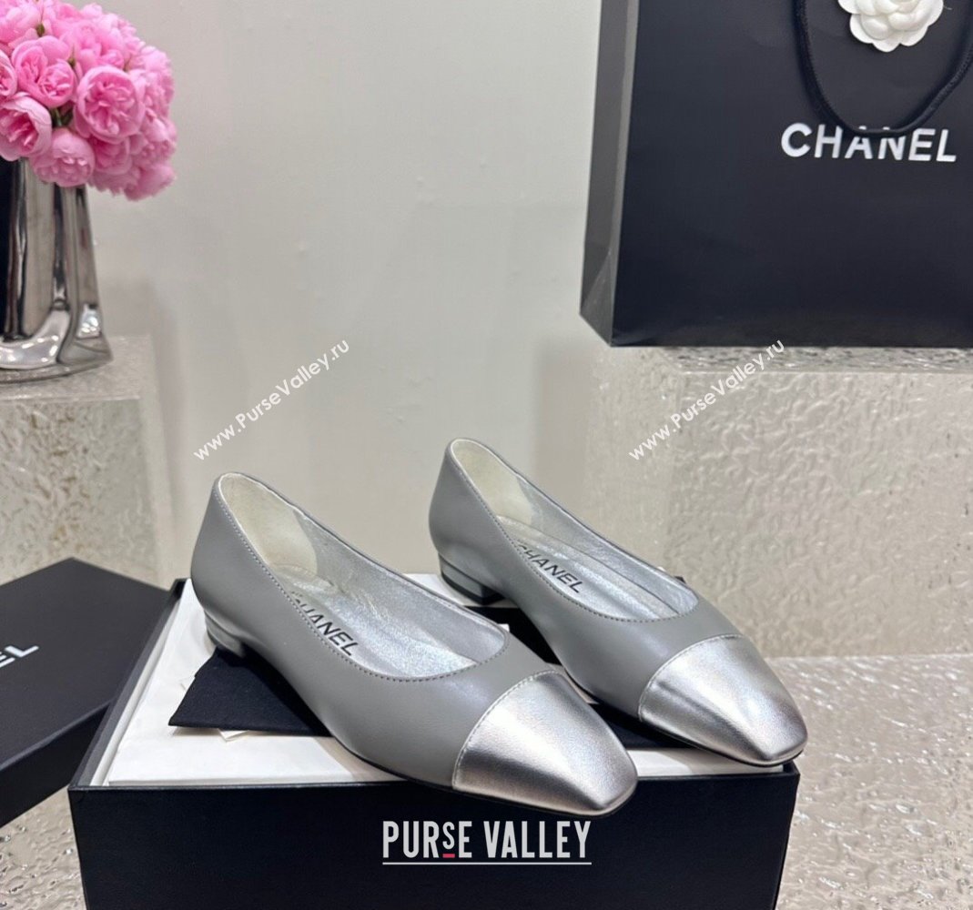 Chanel Lambskin Metallic Calfskin Ballet Flat Grey/Silver 2024 0425 (KL-240425036)