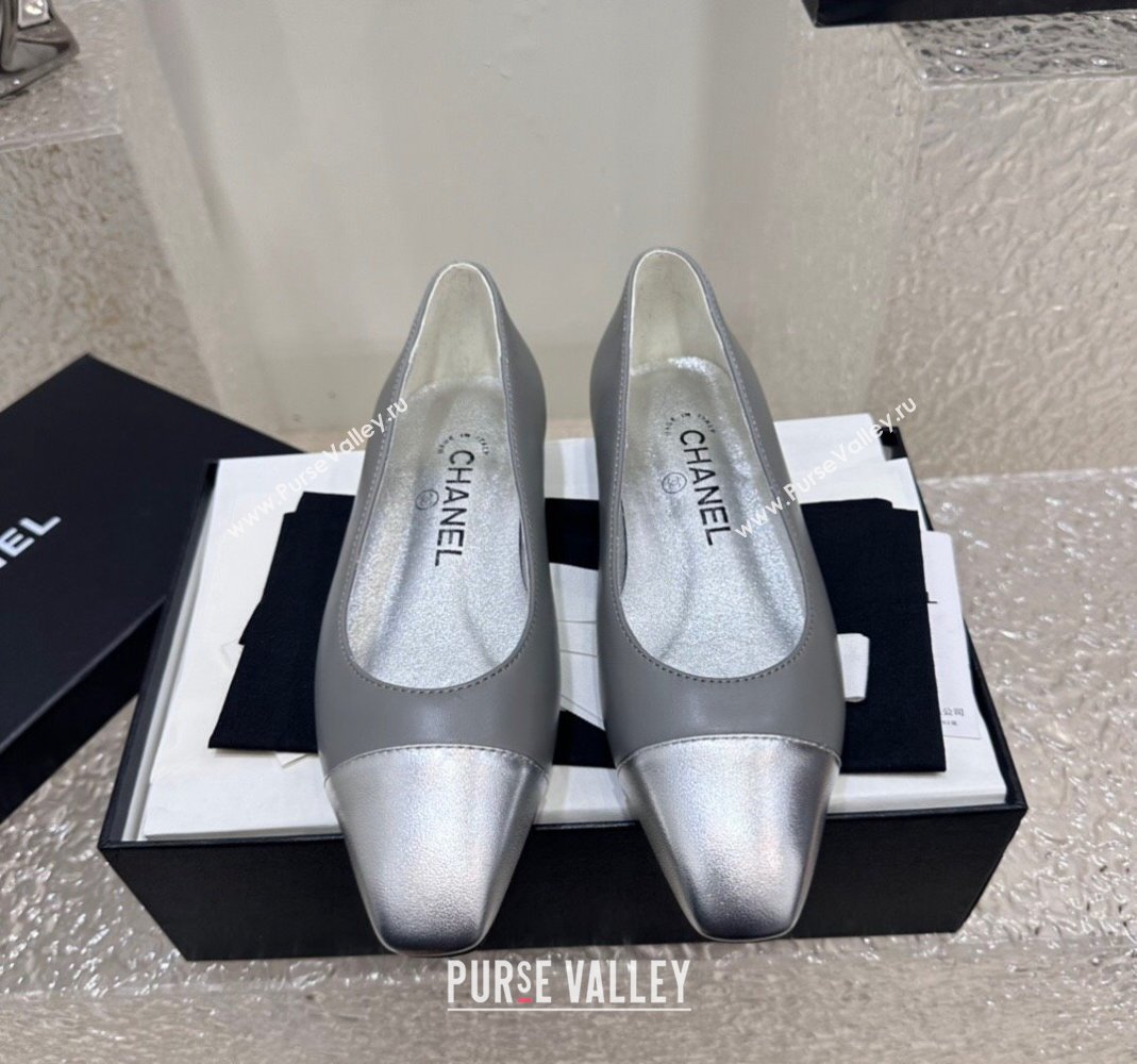 Chanel Lambskin Metallic Calfskin Ballet Flat Grey/Silver 2024 0425 (KL-240425036)