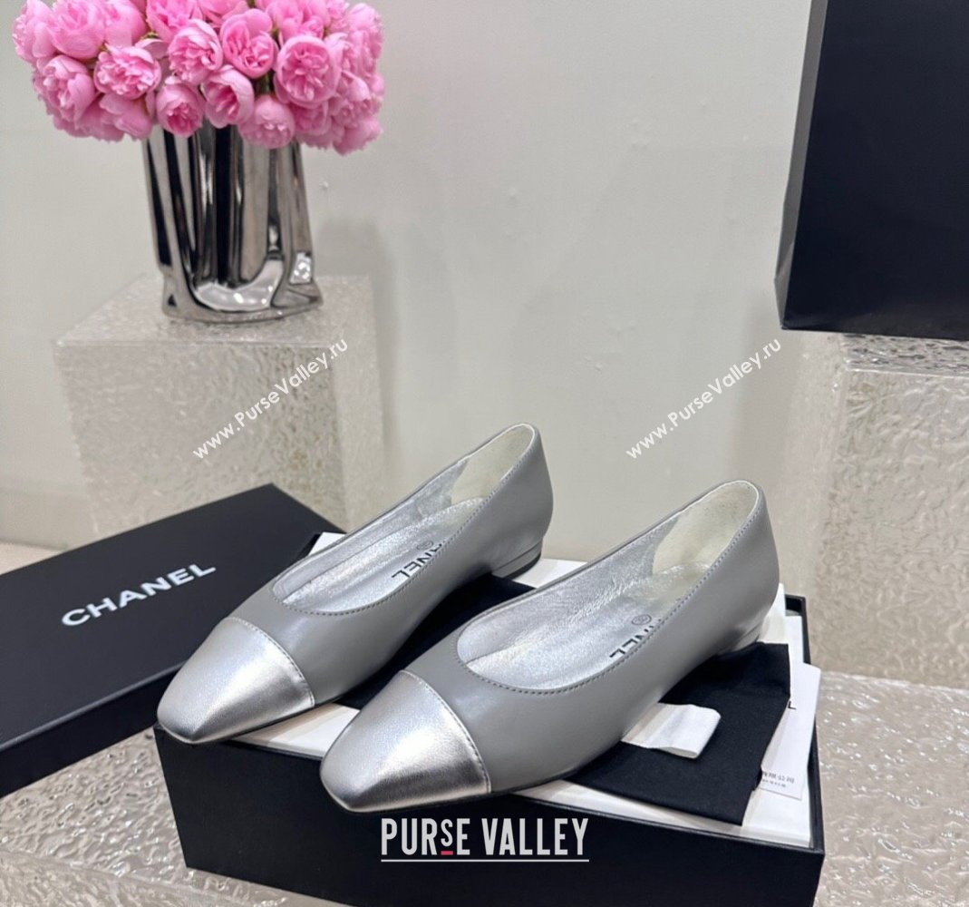 Chanel Lambskin Metallic Calfskin Ballet Flat Grey/Silver 2024 0425 (KL-240425036)