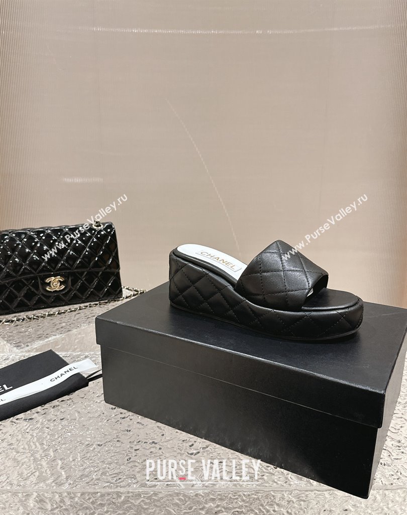 Chanel Quilted Lambskin Wedge Platform Slide Sandals 6.5cm Black 2024 0424 (MD-240424192)