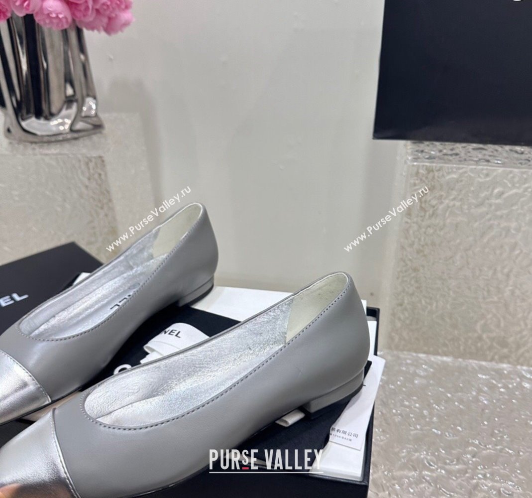 Chanel Lambskin Metallic Calfskin Ballet Flat Grey/Silver 2024 0425 (KL-240425036)