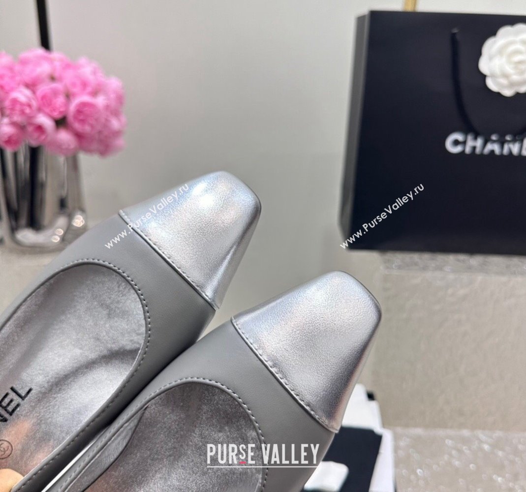 Chanel Lambskin Metallic Calfskin Ballet Flat Grey/Silver 2024 0425 (KL-240425036)