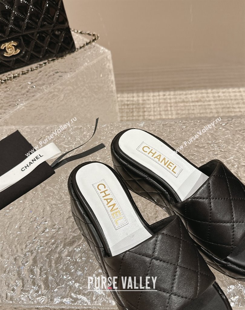 Chanel Quilted Lambskin Wedge Platform Slide Sandals 6.5cm Black 2024 0424 (MD-240424192)