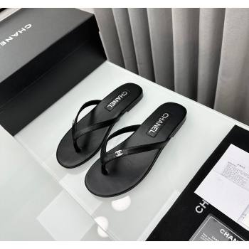 Chanel Lambskin Flat Thong Slide Sandals with Crystal CC G45716 Black 2024 (MD-240425038)