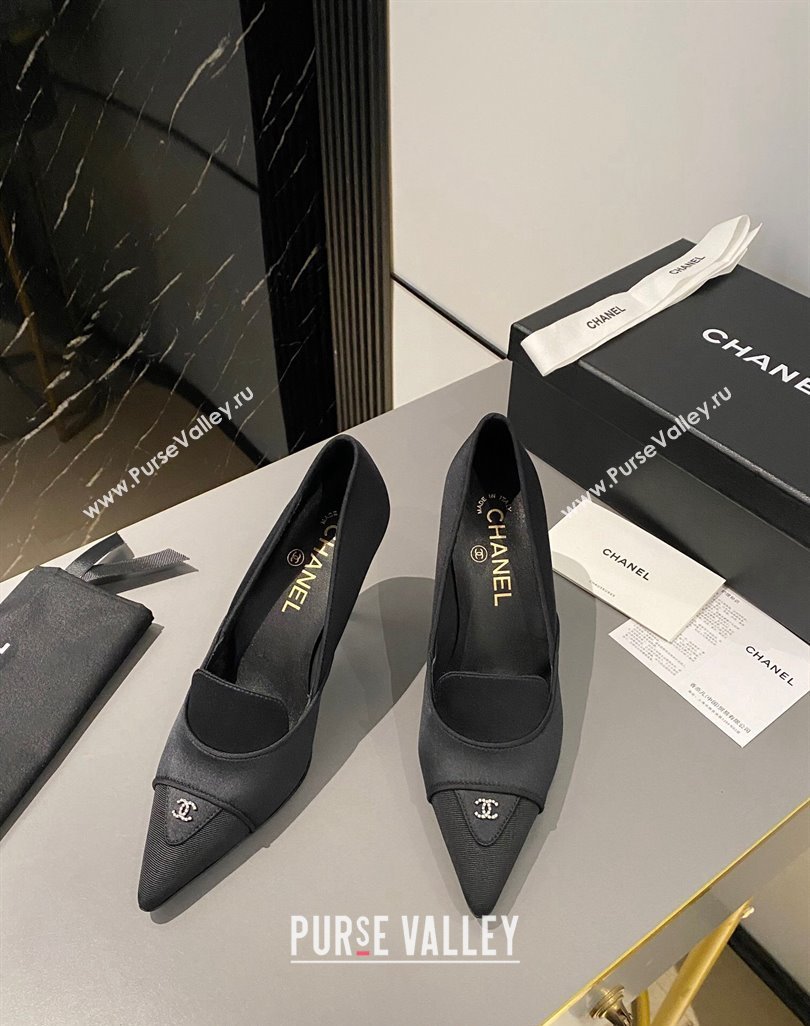 Chanel Satin Pointed Pumps 7.5cm Black 2024 032202 (MD-240424021)