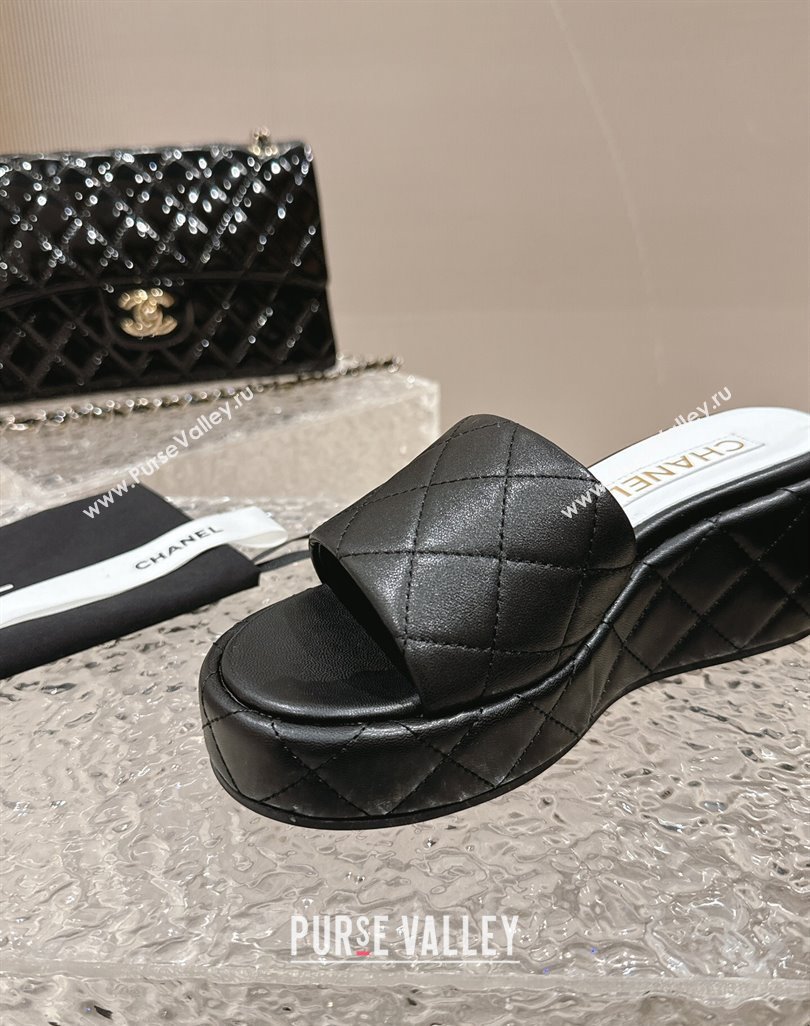 Chanel Quilted Lambskin Wedge Platform Slide Sandals 6.5cm Black 2024 0424 (MD-240424192)