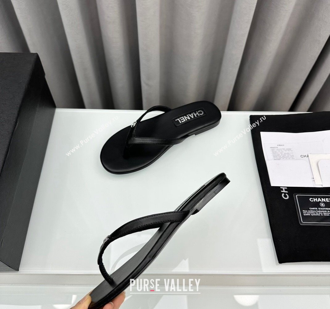 Chanel Lambskin Flat Thong Slide Sandals with Crystal CC G45716 Black 2024 (MD-240425038)