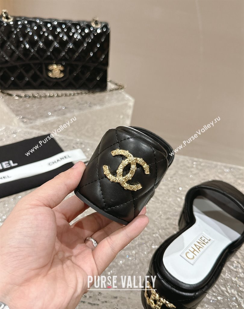 Chanel Quilted Lambskin Wedge Platform Slide Sandals 6.5cm Black 2024 0424 (MD-240424192)