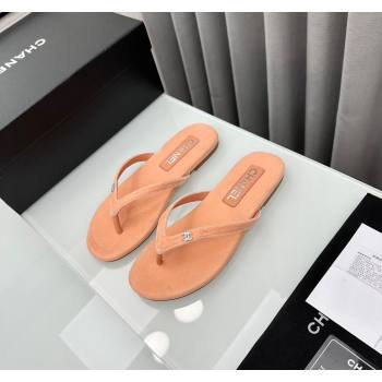 Chanel Velvet Flat Thong Slide Sandals with Crystal CC G45716 Peachy Pink 2024 (MD-240425042)