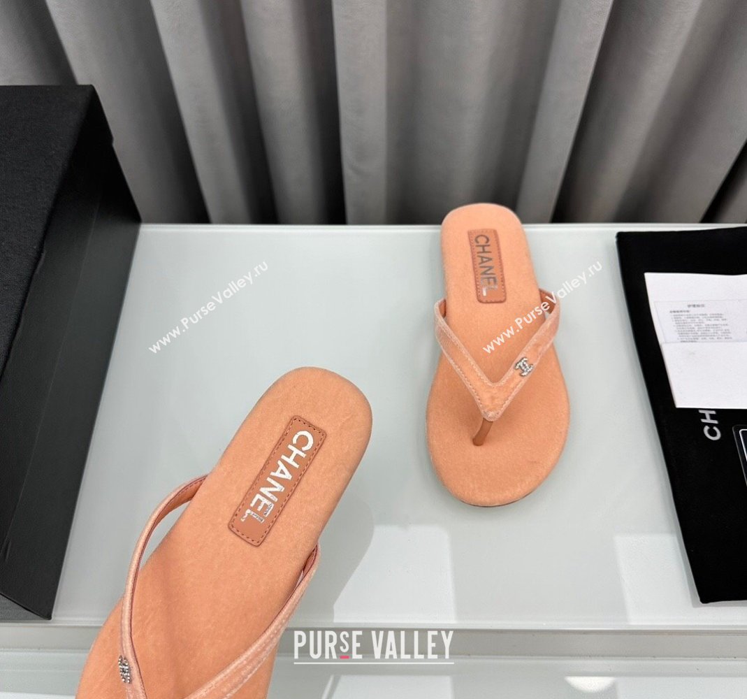 Chanel Velvet Flat Thong Slide Sandals with Crystal CC G45716 Peachy Pink 2024 (MD-240425042)