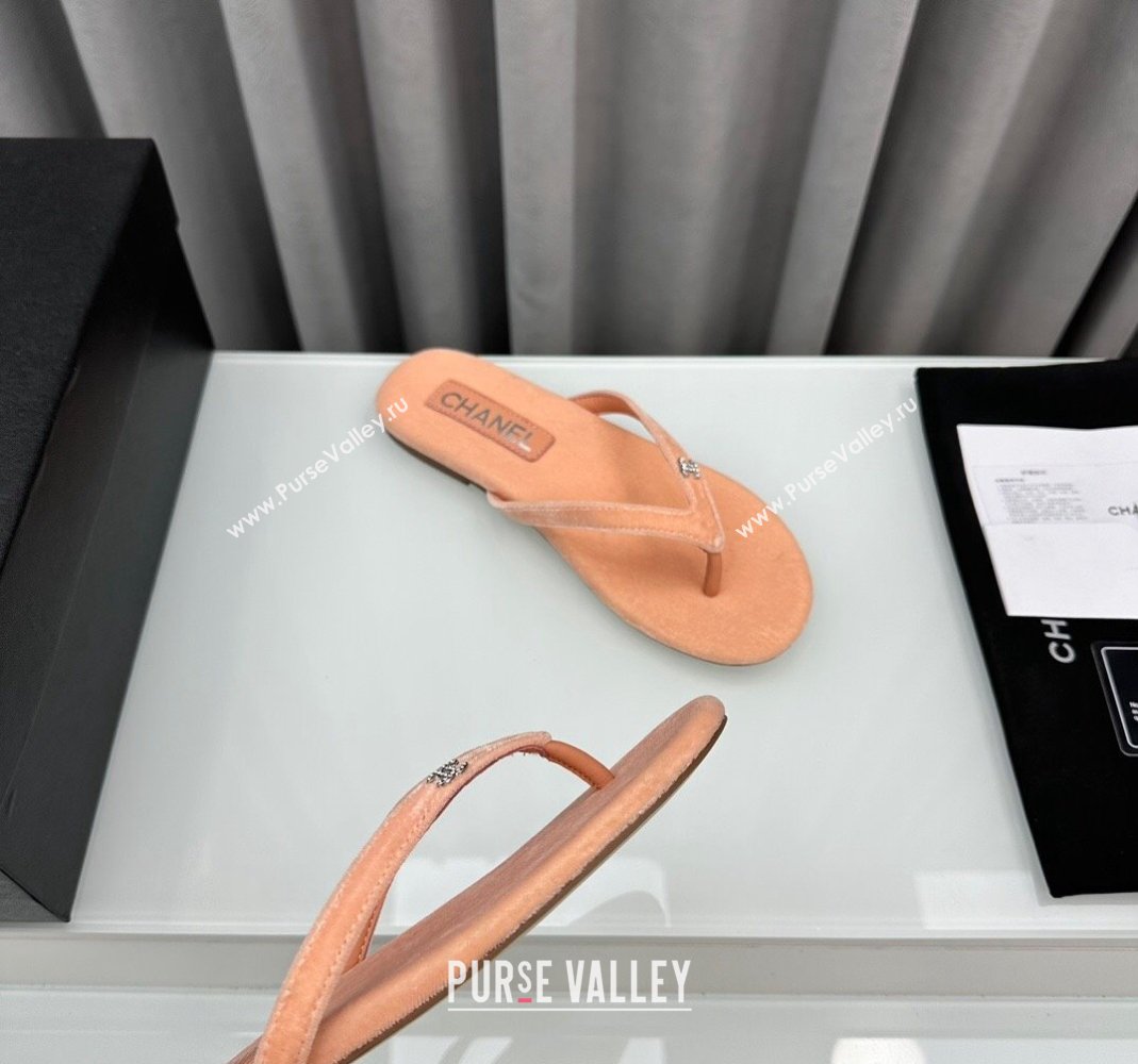 Chanel Velvet Flat Thong Slide Sandals with Crystal CC G45716 Peachy Pink 2024 (MD-240425042)