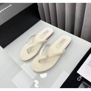 Chanel Velvet Flat Thong Slide Sandals with Crystal CC G45716 White 2024 (MD-240425043)