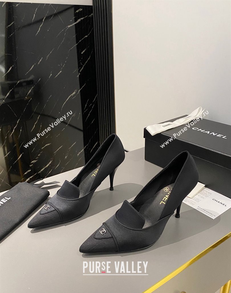 Chanel Satin Pointed Pumps 7.5cm Black 2024 032202 (MD-240424021)