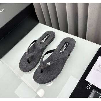 Chanel Cotton Flat Thong Slide Sandals with Crystal CC G45716 Dark Grey 2024 (MD-240425044)