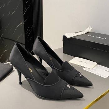 Chanel Satin Pointed Pumps 7.5cm Black 2024 032202 (MD-240424021)