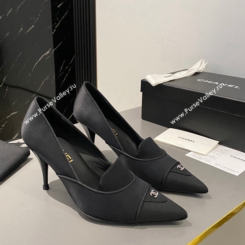 Chanel Satin Pointed Pumps 7.5cm Black 2024 032202 (MD-240424021)