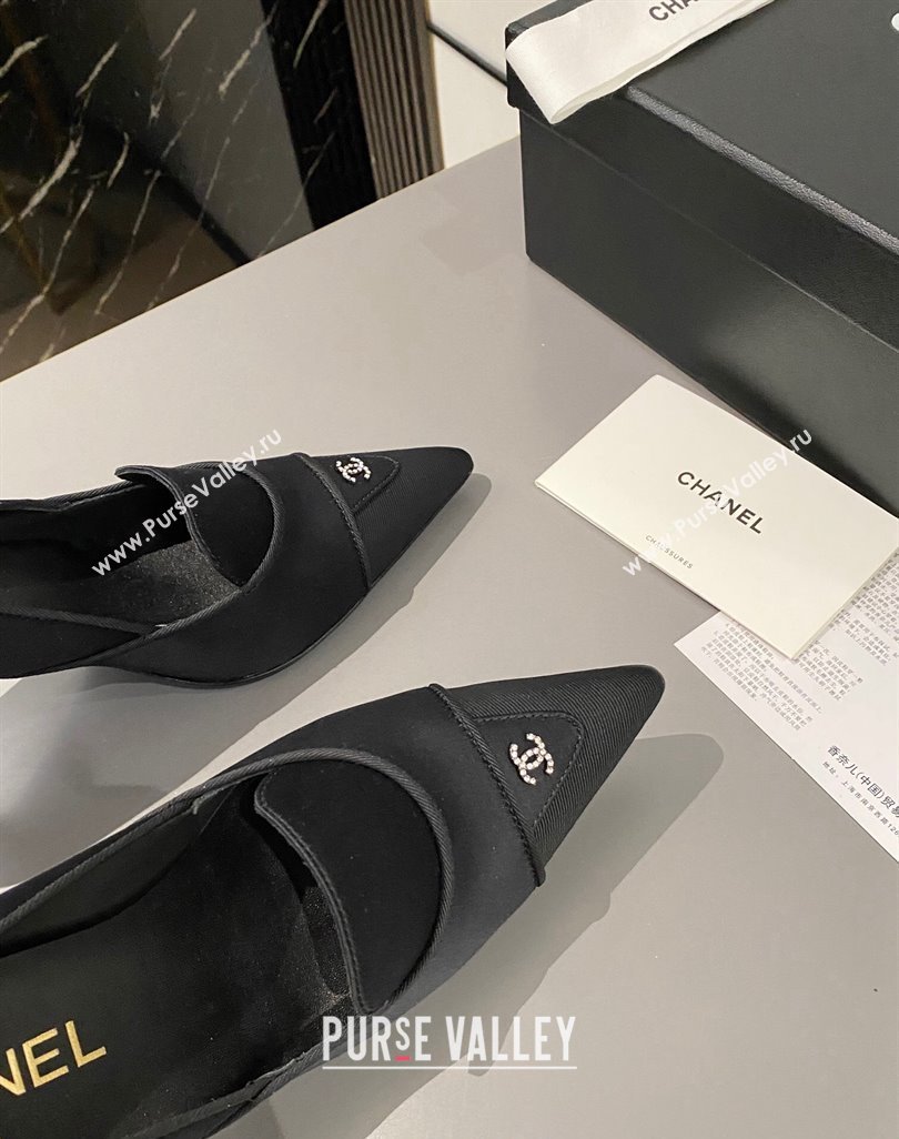 Chanel Satin Pointed Pumps 7.5cm Black 2024 032202 (MD-240424021)