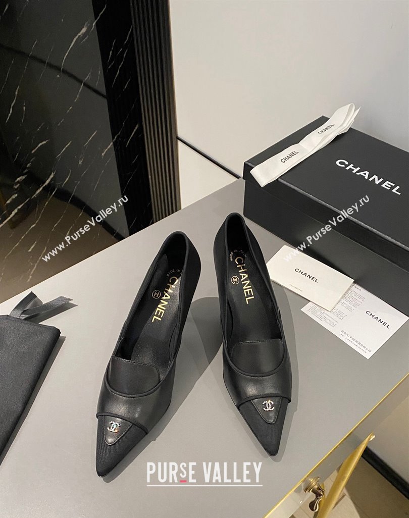 Chanel Lambskin Grosgrain Pointed Pumps 7.5cm Black 2024 032202 (MD-240424022)