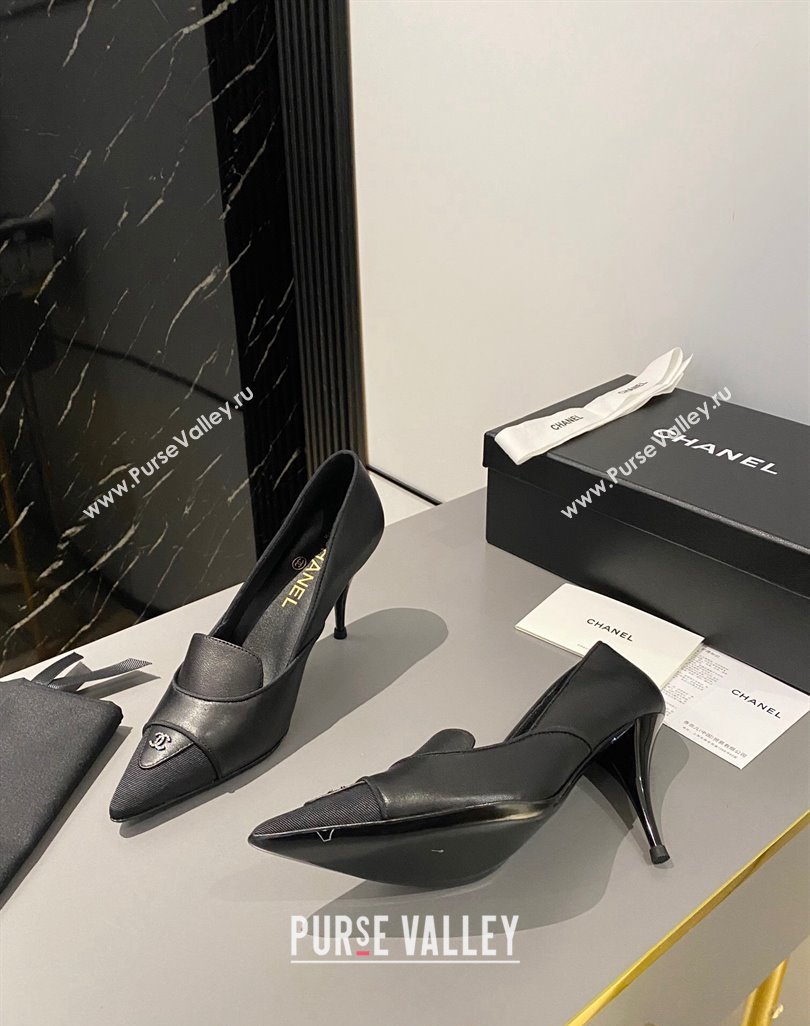 Chanel Lambskin Grosgrain Pointed Pumps 7.5cm Black 2024 032202 (MD-240424022)