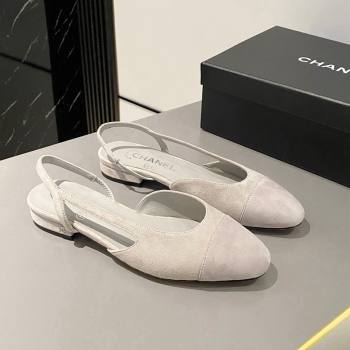 Chanel Suede Slingbacks Ballet Flat Light Grey 2024 0423 (MD-240423111)