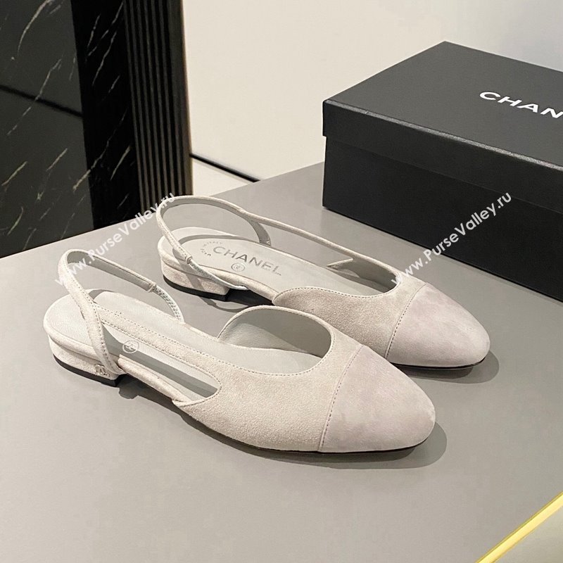 Chanel Suede Slingbacks Ballet Flat Light Grey 2024 0423 (MD-240423111)